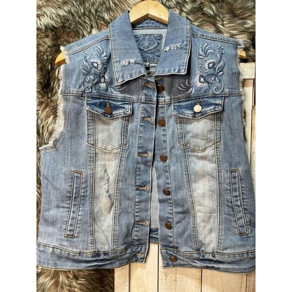 Odyno Embroidered Denim Button Up Vest Women's‎ Size L - Picture 1 of 5